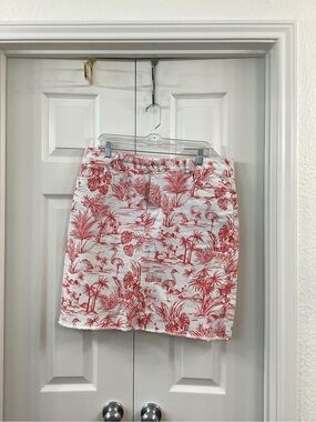 J. McLaughlin White Mini Skirt with Red Tropical Toile Print